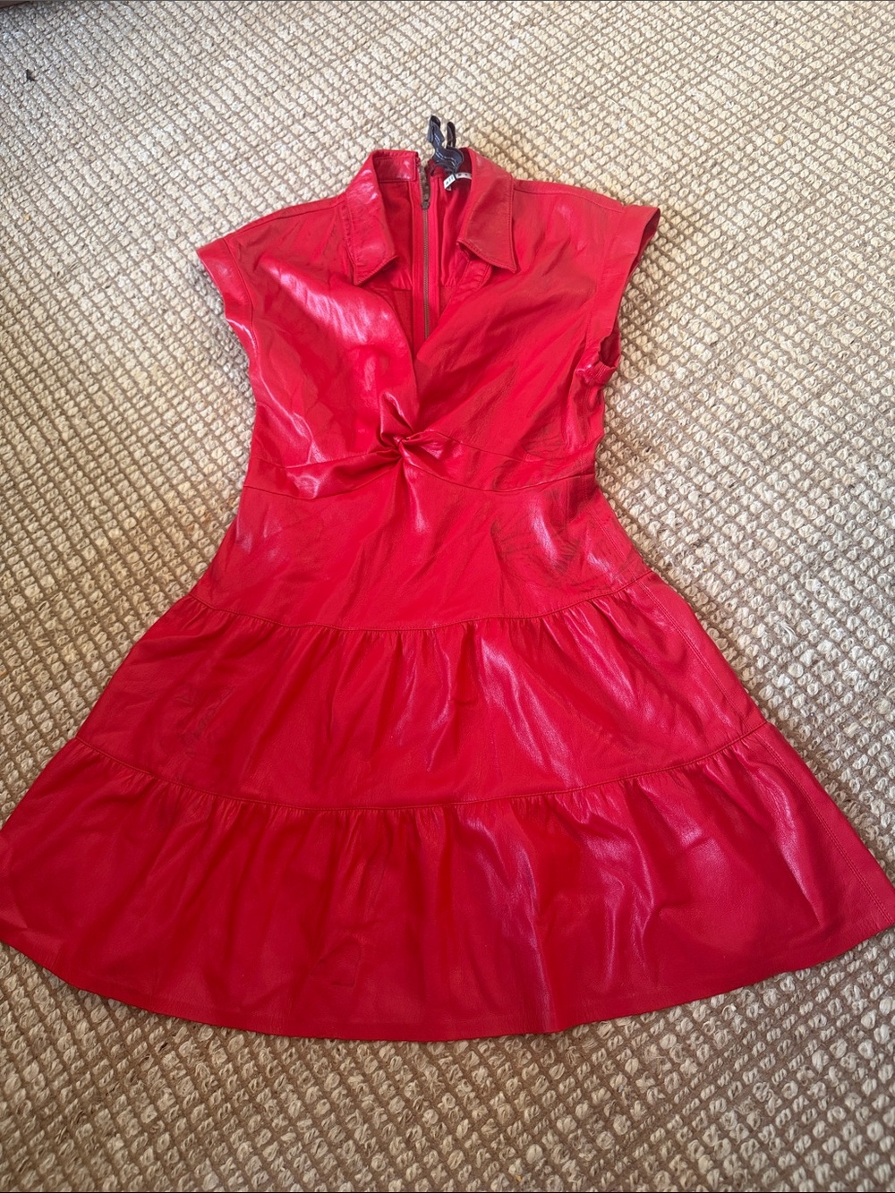Alice + Olivia Red Faux-Leather Tiered Mini Dress